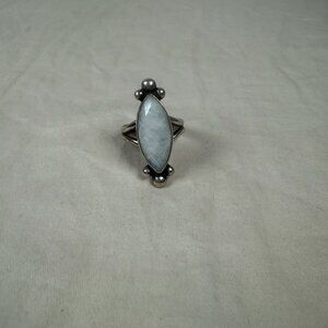 Vintage Sterling Silver Natural Moonstone Ring Split Shank Marquise Cut Size 8